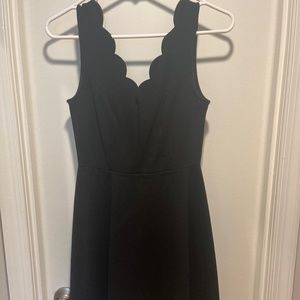 Black scallop v neck dress